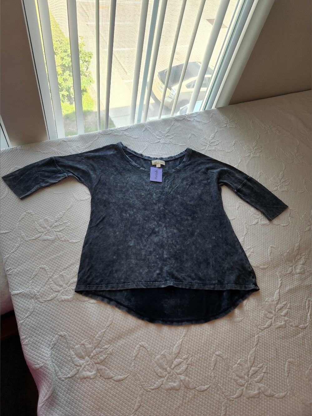 Washed Black V-Neck High-Low Tee